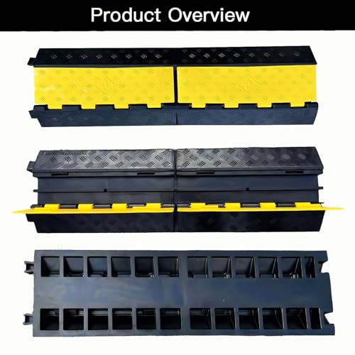 Foldable 2 Channel Rubber Cable Protector, 22000Lbs Load Capacity Wire Hose Pipe Hider Protective Ramp, Driveway Traffic Speed Bump for Asphalt Concrete Gravel Driveway Indoor Outdoor (1PACK)
