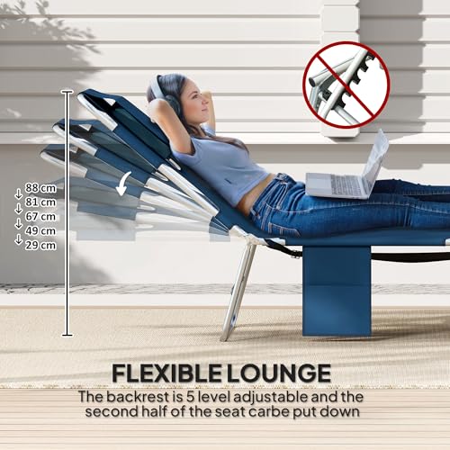 Outsunny Chaise Lounge Chair Outdoor with Face Arm Hole, 5-Position Reclining Face Down Tanning Chair with Carry Strap, Side Pocket, Portable Folding Bed Cot for Patio Beach Pool, Dark Blue - color: Dark Blue, size: 1 Piece