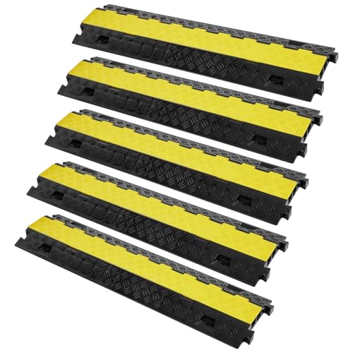 Happybuy 5 PCs Cable Protector Ramp, 2 Channel, 22000 lbs/axle Capacity Heavy Duty TPU Wire Cover Ramp Hose Protector Ramp for Driveway, with TPR Flip-Open Top Cover for Indoor & Outdoor Use