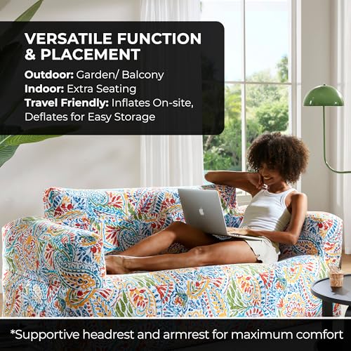 510 DESIGN Inflatable Couch Air Sofa - Blow Up Chair Portable with Handle & Tie-Down Loops, Weatherproof & Water Repellent Indoor/Outdoor Sofa for Patio, Camping, Pool, 67" Lx33 Wx28 D Multi - color: Multi Color, size: Sofa 67x33x28"