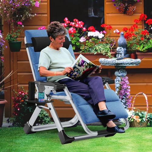 MOPHOTO Zero Gravity Chair, Outdoor Padded Lounge Chair with Side Table, Zero Gravity Recliner Chair, Outdoor Reclining Chair, Sturdy & Comfortable, Supports up to 440lbs - color: Cruious Blue, style: Zero Gravity Chair