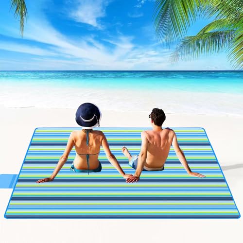 PUPOPIK Extra Large Beach Blanket Outdoor Picnic Blankets, Foldable Waterproof Sand Free Beach Mats Picnic Mat for Festival BBQ Park Grass Lawn Camping Hiking Travel Concerts (Blue 2, 80x60 in) - color: Blue 5' X 6'8"