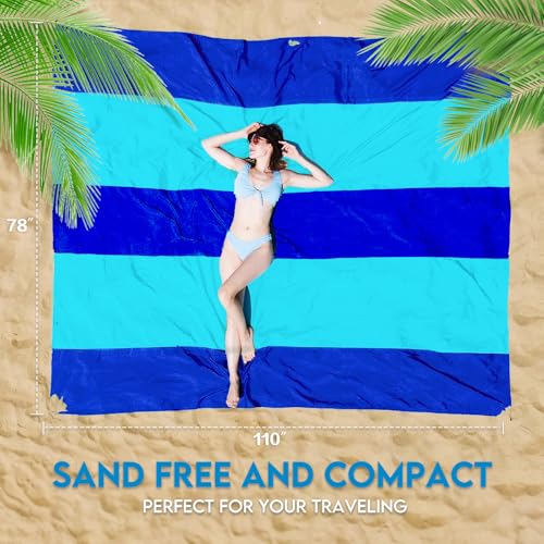 BYDOLL Nylon Beach Blanket Waterproof Sandproof 78''x110'' Suits 1-7 Adults Oversized Sand Free Extra Large Blanket Lightweight Soft Picnic Mat for Beach Essentials - color: Blue Mix, size: 78''x 110''