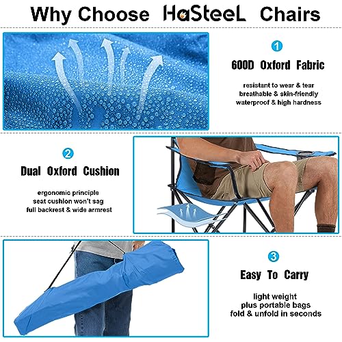 HaSteeL Foldable Camping Chair Set of 2, Folding Camp Chairs & Carrying Bags for Adults, Portable for Lawn, Outdoors, Fishing, Hiking, Travel, Picnic, Beach, Oversized & Supports 275lbs (Blue) - color: Blue