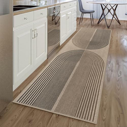 Rugalia Easy Jute Rainbow Runner Rug, 2.6x8 Washable Rugs Runner for Hallway Non-Slip Boho Farmhouse Kitchen Runner Rug, Modern Abstract Indoor Outdoor Carpet for Porch Laundry Entryway - color: Nature Rainbow, size: 2.6' x 8' (Runner)