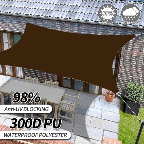 RICHIE Upgrade 12'x12' Sun Shade Sail Square Canopy, Water Resistant & UV Block Sunshade for Outdoor Patio Lawn Beach Garden Carport Backyard Deck Pergola, Brown - color: Brown, size: 12'x12', style: Rectangle