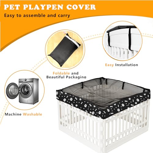 Dog Playpen Mesh Top Cover for 36" Inch Pet Playpen with 4 Panels, Dog Crate Cover Pet Tent Puppy Play Pen Cover, Ideal for Indoor/Outdoor Use. Note: Playpen Not Included (Black) - color: Black
