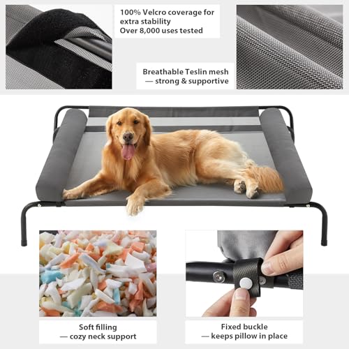 LEXTRO Elevated Dog Bed for Large Dogs – Indoor & Outdoor Raised Dog Cot Hammock with Breathable Mesh, Upgraded Installation Method, Off the Ground Lifted Elevated Pet Bed, Platform Frame Pet Cot