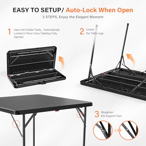 VINGLI 38" Fold in Half Square Table, Bi-Folding Commercial Portable Plastic Dining Table for Kitchen Outdoor Party Wedding Event, Black - color: Black, size: 38 Inches