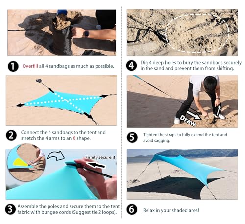 10×10ft UPF50+ Beach Tent Sun Shelter, Windproof Stable Outdoor Pop Up Beach Shade Canopy for Camping, Fishing, Backyard Fun or Picnics, 2 Poles - color: Turquoise, size: 10×10 FT 2 POLES