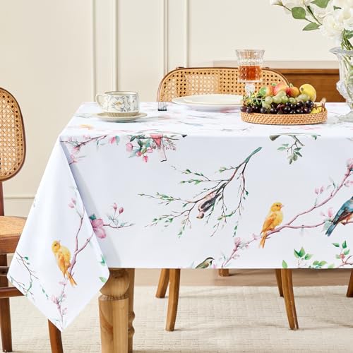 Romanstile Spring Summer Square Vinyl Tablecloth, Outdoor Waterproof Oil-Proof Plastic Table Cloth, Heavy Duty Vinyl Table Cover for Dining, Camping, Picnic, Outdoor - 54 x 54 Inch, Bird - color: Bird, size: 54" X 54" (Square)