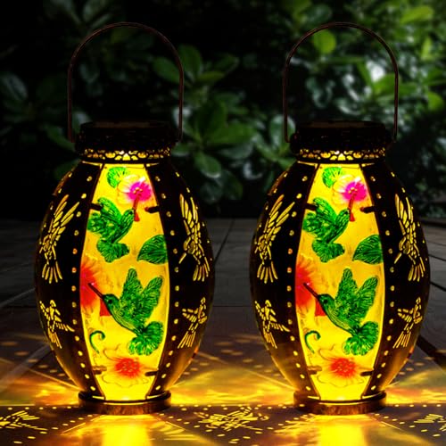 STARSOUL 2 Pack Solar Lantern Outdoor Waterproof, Hanging Solar Lantern for Patio Garden Yard Decor, Hummingbird Garden Decor, Hummingbird Gift for Women - color: Hummingbird-B