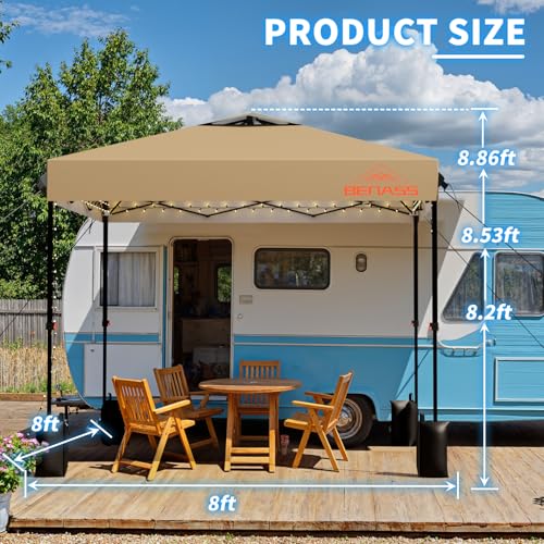 8x8 Pop Up Canopy, Easy Up Canopy Tent, Heavy Duty Tents for Parties, One Person Set Up Event Tent, Khaki - color: Khaki, size: 8x8