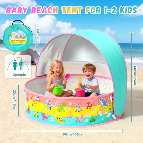 Kiddle Baby Pool with Canopy, Pop-Up Above Ground Pool, Foldable Infant Wading Pool for Toddlers 1-3, Baby Beach Tent, Portable Water Play Sum Toys for Child - color: Orange-2