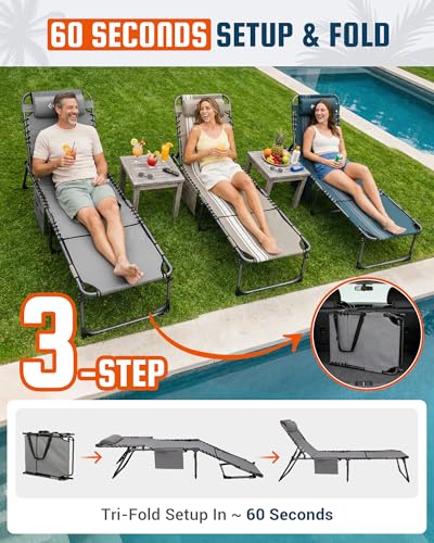 KingCamp Lounge Chair with face Hole, 400LBS Tanning Chairs for Outside, Adjustable 5-Position Beach Lounge Chairs Folding Sun Tanning Chair for Outside Beach Patio Sun Bathing Pool Backyard - color: B*sunbask Face Hole——grey Face Hole, style: 400lbs&Pinc