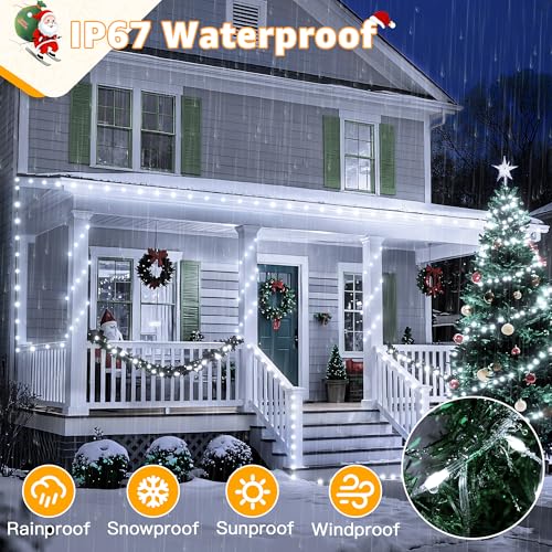 Ollny Christmas Lights Cool White, 600LED 197FT Christmas Tree Lights IP67 Waterproof, Plug in Fairy Lights with Remote 8 Modes Timer, Xmas Light for Outdoor Indoor House Holiday Decor (Pack of 2) - color: Cool White, size: 600 LEDs (Pack of 2)