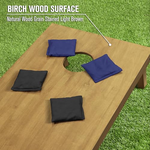GoSports 4 ft x 2 ft Regulation Size Wooden Cornhole Boards Set with Light Brown Finish - Includes Carrying Case and Bean Bags - color: Black & Navy Blue, size: 4 ft x 2 ft
