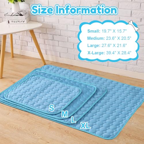 Coppthinktu Cooling Mat for Dogs Summer Dog Pad for Small Medium Large Dogs Cats, Pet Ice Silk Blankets Sleeping Mat, Outdoor Dog Self Cooling Crate Sleep Mats Washable Portable - color: Blue, size: S 19.7" x 15.7"