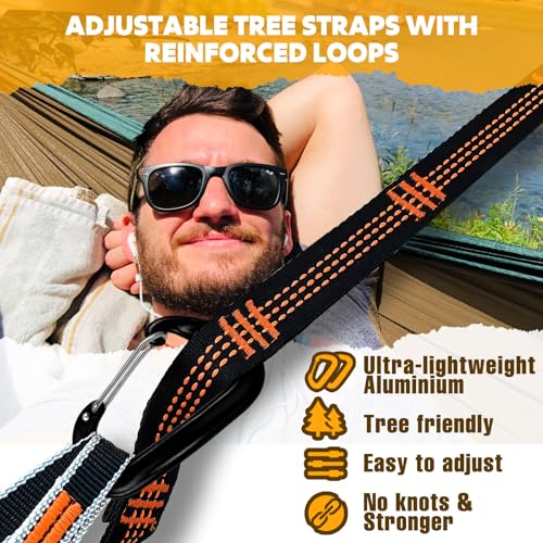 NATUREFUN Ultra-Light Travel Camping Hammock | 300kg Load Capacity,Breathable,Quick-Drying | 2 x Premium Carabiners,2 x Nylon Slings Included | Outdoor Indoor Garden - color: Camel/Olive Green, size: 300x200cm