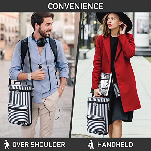 opux Wine Bag 2 Bottle Wine Tote Carrier, Insulated Wine Cooler Bag for Travel Picnic, Leakproof Portable Padded Case, Wine Gifts For Women Men Wine Lovers Christmas, Navy White Stripes - color: Navy Stripes