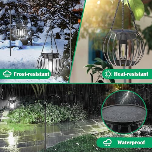 Solar Powered Lights Outdoor Waterproof Hanging Lights for Outside 15" Metal Solar Lanterns Decorative Outdoor Garden Yard Patio Pathway Decor 2 Pack,Cool White