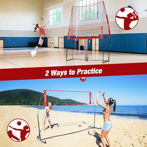 WARMOUNTS Volleyball Practice Net Station with Ball Catcher, Update Freely Height Adjustable Volleyball Training Net System for Backyard Indoor Outdoor, Serving Spiking Hitting Practice