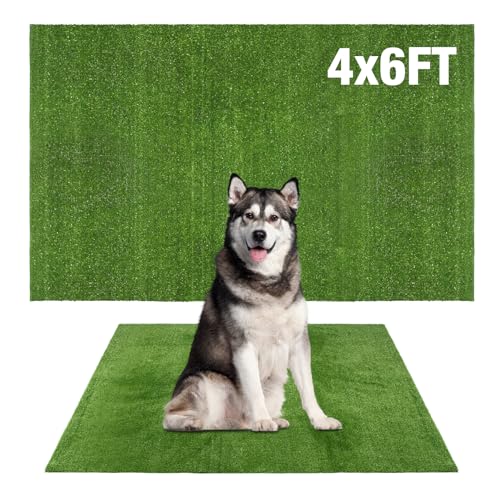 GLOBREEN Artificial Grass Pad for Dogs Potty, 4FTX6FT Pets Fake Grass Pee Pads, Turf Grass Rug Patio Balcony Yard Indoor Outdoor Use - size: 4ftx6ft