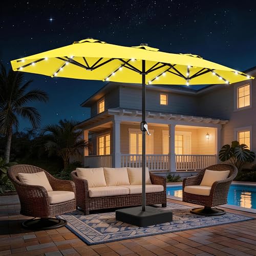 AreShark 13 FT Patio Umbrella with Solar Lights, Double-Sided Outdoor Table Umbrellas with Crank, Large Rectangular Market Umbrella for Porch, Lawn, Pool, Backyard, Yellow - color: Yellow, size: 6.5x13 Ft