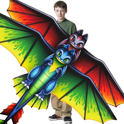 2 Pack Patriotic Eagle & Dragon & Butterfly Kite for Kids and Adults, Easy to Fly Huge Kites for Kids Ages 4-8 8-12 with 328FT String for Beach Park Easter Gift Outdoor Games and Activities - style: 2 Pack Dragon Kites