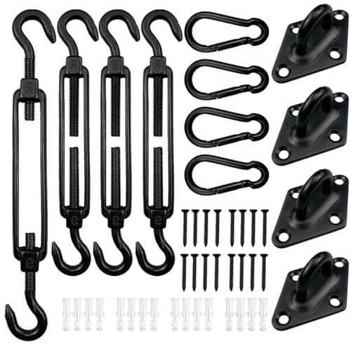 Shade Sail Hardware Kit 6 Inch - 304 Stainless Steel Sun Shade Hardware for Triangle/Rectangle Outdoor Sun Shade Sail, Black, 44 Pcs - size: M6-44pcs