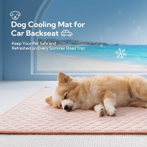 Soulbond Backseat Dog Cooling Mat for Cars - 24.5"x52" Washable Back Seat Self Cooling Pad for Cat & Puppy, QMAX>0.3, Non-Slip Cold Pet Bed Backseat Extender for Cars, SUVs, Trunks, Pink - color: Pink, size: 24.5"x52" (Large)
