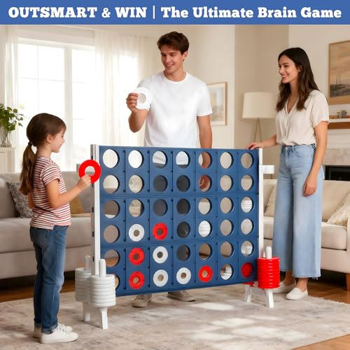 Jumbo 4-to-Score Game Set, Giant 4-in-a-Row Tic Tac Toe for Outdoor Yard & Indoor Party, 4 FT Family Games for Teens and Adults with 42 Big Rings