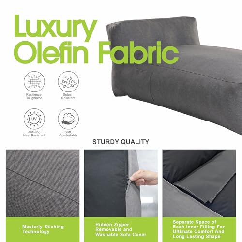Dineli Chaise Lounge Chair Outdoor Bed Lounger Outdoor Couch Sofa for Pool Comfy Patio Furniture Foam Filling Bean Bed Chair Lazy Sofa for Outside, Water-Resistant Sunbed (Charcoal Gray, 70'' Length) - color: Charcoal Gray, 70'' Length
