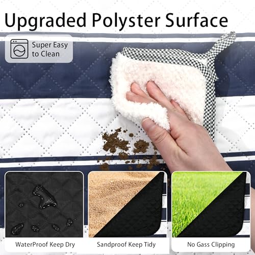 HX&OD Outdoor Picnic Blanket Extra Large, 80”x80” Waterproof Picnic Mat Foldable Camping Blanket Portable with Carry Strap for Beach Mat (Bule) - color: Blue&white, size: 80 x 80 inches