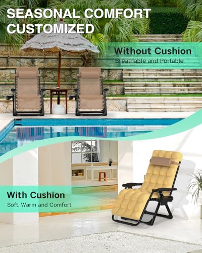 ZENPETIO Zero Gravity Lounge Chair, Outdoor Recliner Chair w/Detachable Cushion Cup Holder and Pillow, Portable Folding Anti Gravity Reclining Chair for Outdoor Camping Patio Lawn Pool, Beige - color: Beige