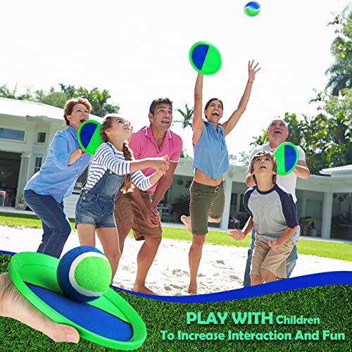 Charniol Kids Toys Toss and Catch Game Set Beach Game Outdoor Ball Sports Games Toss and Catch Ball Nylon Toys for Kids Adults(Blue Green,12 Paddles 6 Balls) - color: Blue Green