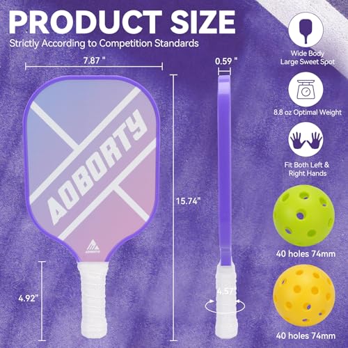 AOBORTY Pickleball Paddles 4 Pack - USAPA Light Graphite Premium Rackets Fiber Face & Polymer Honeycomb Core Pickleball Set with 4 Outdoor Indoor Balls Including Portable Carry Bag - color: Purple and green