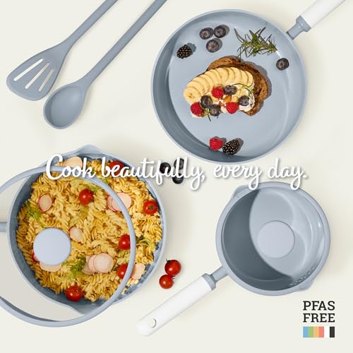 CAROTE Ceramic Cookware Set Nonstick, 9pcs Pots and Pans Set Non stick, Non-Toxic & PFAS-Free,Dishwasher, RV/Camping Cookware Set,Sauce Pan with Lid, Blue - color: Blue, size: Saucepan