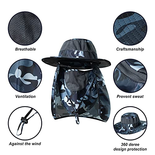 Fishing Hat,Sun Cap with UPF 50+ Sun Protection and Neck Flap,for Man and Women - color: Camouflage