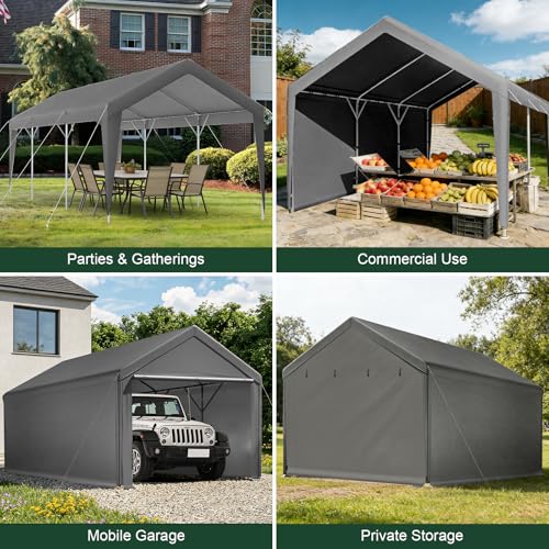 Carport, 10x20ft Heavy Duty Car Port, Portable Garage with Steel Frame, Carports Canopy Storage Shed Party Tent with Waterproof Tarp for Car Boat Truck (Grey) - color: Gray