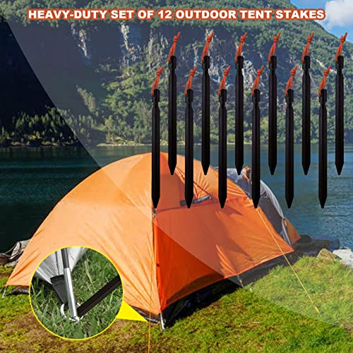 12 Pack Tent Stakes, 7075 Ground Metal Camping Aluminum Tent Pegs, Lightweight Tent Stakes Heavy Duty Spikes Camping Accessories - color: Black