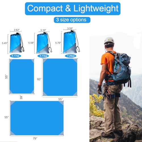 Orga'Neat Pocket Picnic Blanket, Beach Mat Waterproof Sandproof, Compact Lightweight Small Tarp for Camping, Hiking, Backpacking, Festival, Travel, Foldable in Bags (Blue/Grey, 55"x79") - color: Blue/Grey, size: 55"x79"