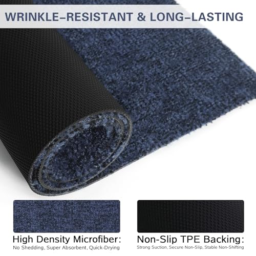 Front Door Mat Indoor Outdoor Entrance,30" x 17" Ultra Thin Low Profile Entry Rugs, Absorbent Door Mats and Muddy Doormats for Any Door, Entryway,Kitchen,Patio,Home - color: Blue, size: 1'5" x 2'6" (Rectangular)