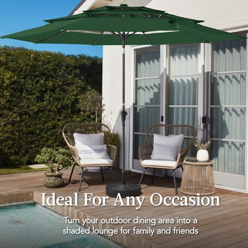 Best Choice Products 10ft 3-Tier Market Patio Umbrella, Outdoor Sun Shade with Tilt, Crank Lift, 8 Ribs for Backyard, Deck, Poolside - color: Green
