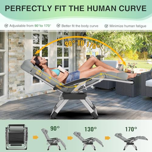 Suteck Oversized Zero Gravity Chair, 29In XL Outdoor Recliner Chair w/Removable Cushion&Headrest, Camping Lounge Chair w/Upgraded Lock&Footrest, Reclining Patio Chairs for Indoor Outdoor,500LBS - color: Cloud Gray, size: XL 29 Inch