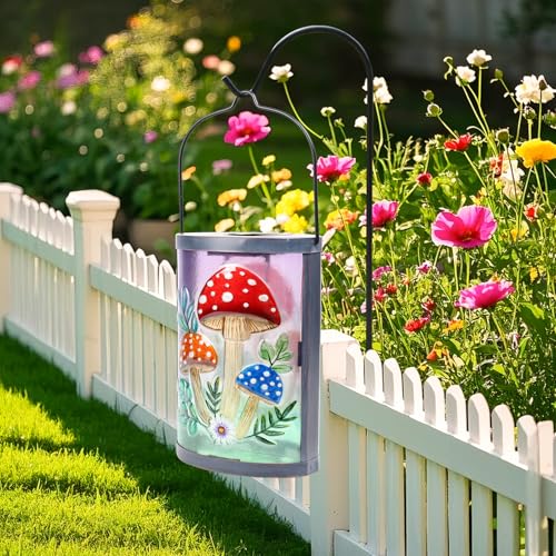 Hanging Solar Lantern Outdoor Waterproof Mushroom Solar Lights Glass Tabletop Decorative Lamp for Outdoor Patio Garden Outside Yard Decor - style: Mushroom