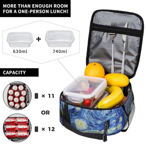 Night Sky The Starry Night Insulated Lunch Bag Portable Reusable Zipper Lunch Box For Men Women Work Picnic Travel Camping - color: Black5