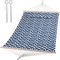 SUNCREAT Double Tree Hammock with Hardwood Spreader Bar, Extra Large Soft Pillow, Heavy Duty Hanging Hammock for Indoor, Outdoor, Blue Pattern - color: Blue Pattern