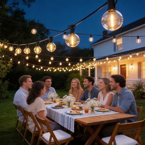 RTTY Outdoor String Lights 100 FT, Patio Light for Outside, Waterproof G40 Shatterproof LED Bulbs, Dimmable Hanging Connectable Globe Lighting for Backyard, Porch, Bistro, Balcony, Party, Warm White - size: 100FT