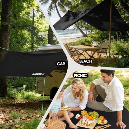 JAICOM Waterproof Hammock Rain Fly, Portable Camping Tarp - 12ft x 9.5ft Large Camp Tarp with Tent Stakes & Trap Clip & Guy Lines, Ultralight Shelter for Backpacking, Outdoor Shade - color: Black